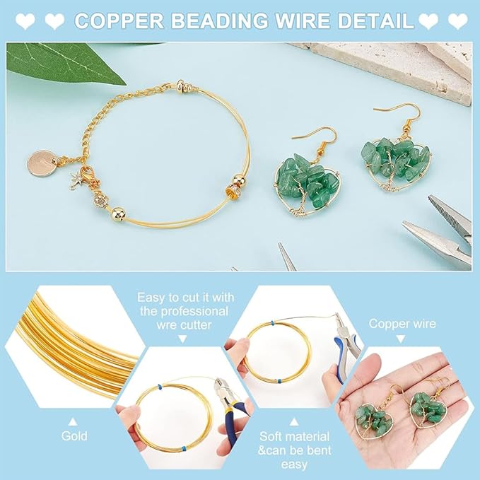 BENECREAT 23 Gauge 16 Feet Square Copper Wire, Bendable Metal Craft Wire for Necklace Bracelet Making and Other Handmade Project