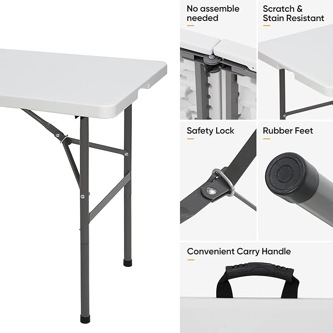 SUPER DEAL Portable 4 Foot Plastic Folding Table, Small Indoor Outdoor Heavy - Image 5