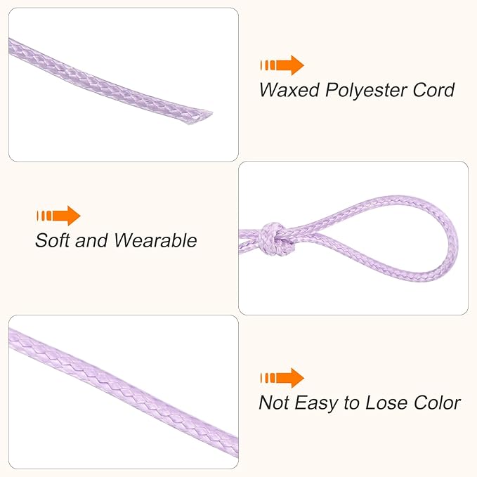 MECCANIXITY Waxed Cord 3mm Waxed Polyester Cord 44 Yard Wax String for Bracelet Making, Necklaces, Beading, Jewelry Making and DIY Crafts(Light Purple)
