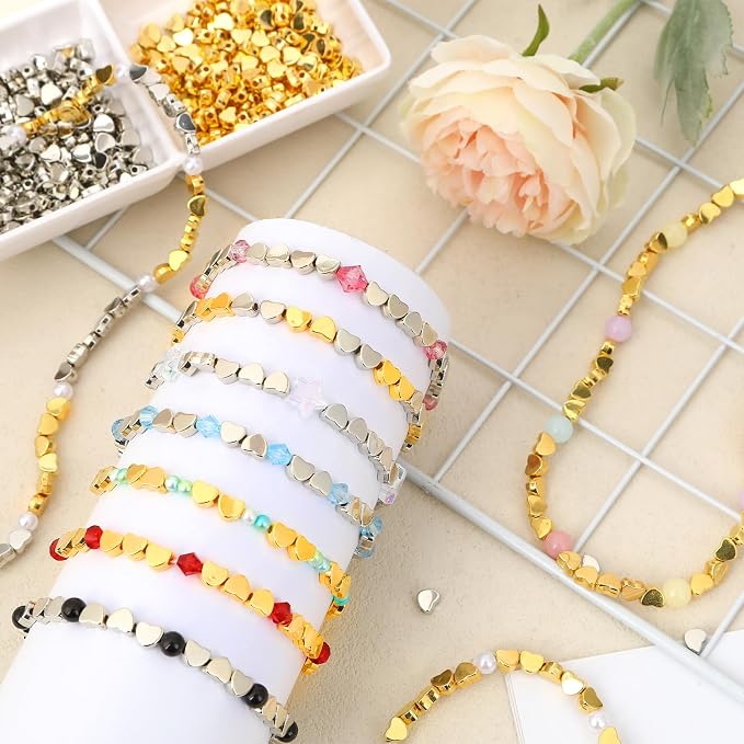 Augshy 700Pcs Silver Gold Heart Beads, Heart Spacer Beads - Image 5