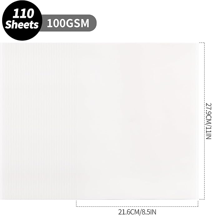 110 Sheets Transparent Vellum Paper - 8.5 x 11in 100GSM Translucent Matte Art Paper for DIY Printing Drawing Wedding Invitations Greeting Cards Decor Gift Wrapping PAP02TP110