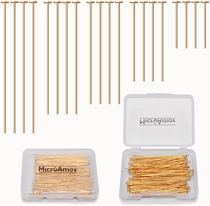100pcs 18K Gold Filled Flat Head Pins Non Tarnish Craft Earring Bracelet Jewelry Making Accessories Supplies (70mm (2.75in), Gold-Flat Head Pin)