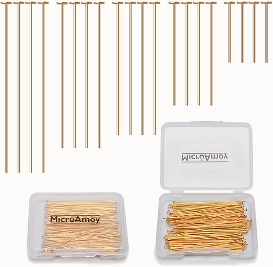 100pcs 18K Gold Filled Flat Head Pins Non Tarnish Craft Earring Bracelet Jewelry Making Accessories Supplies (70mm (2.75in), Gold-Flat Head Pin)