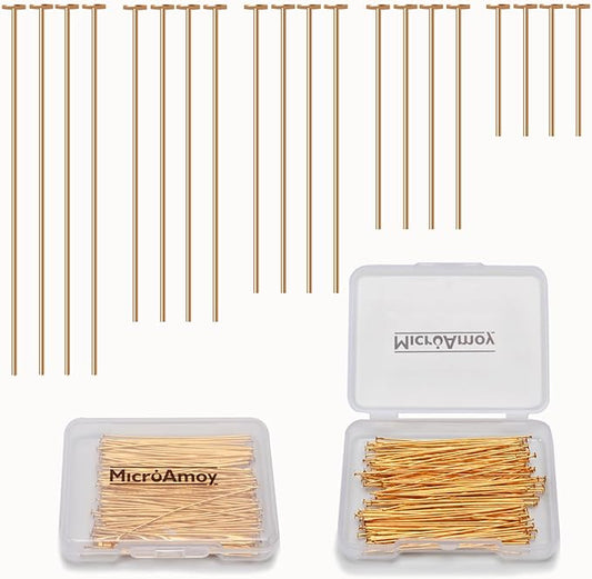 260pcs 18K Gold Filled Flat Head Pins Non Tarnish Craft Earring Bracelet Jewelry Making Accessories Supplies (20mm (0.78in, Gold-Flat Head Pin)