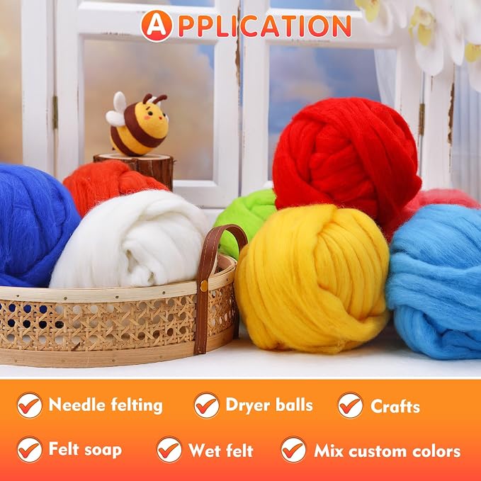 3.53oz Wool Roving, Wool Felting Supplies, Pure Wools, Chunky Yarn, Spinning - Image 8