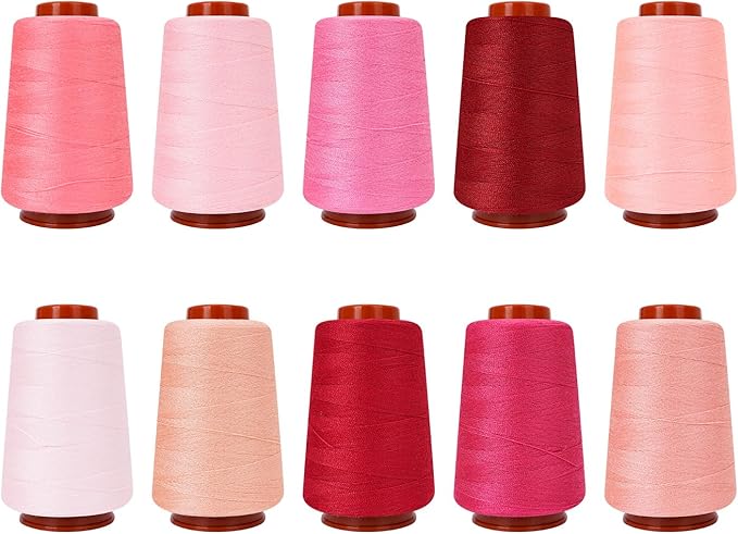 10 Pcs Sewing Thread, All Purpose Sewing Thread, 10 Spools Assorted Colors Each 800 Yards of Polyester Threads for Sewing Machine, Hand Stitching, Quilting, Serger (Pink Color System)