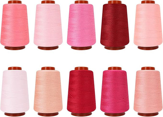 10 Pcs Sewing Thread, All Purpose Sewing Thread, 10 Spools Assorted Colors Each 800 Yards of Polyester Threads for Sewing Machine, Hand Stitching, Quilting, Serger (Pink Color System)