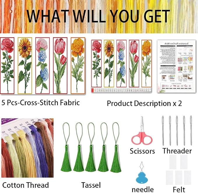 VIGEGU 5 Pcs Flower Cross Stitch Kits - Image 4
