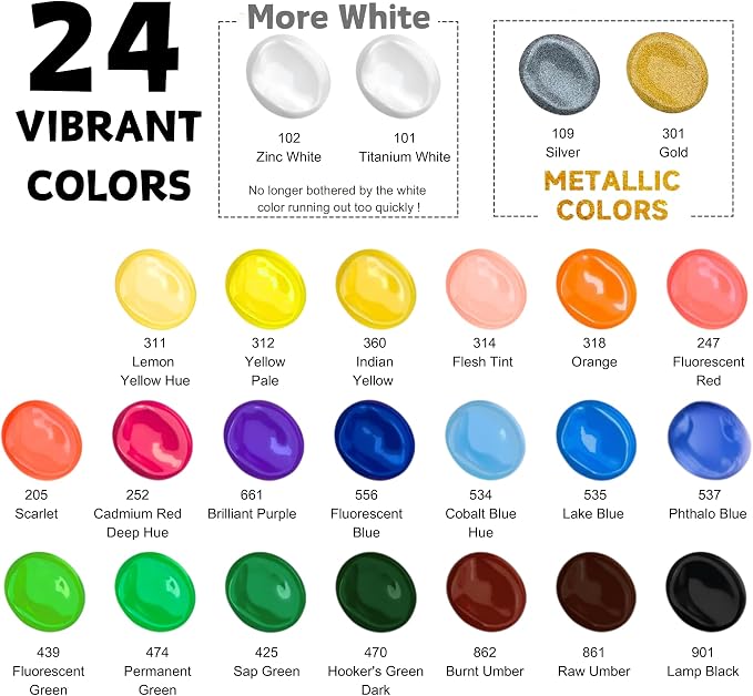 HUAL Acrylic Paint Set With 5 Brushes, 24 Colors - Image 5