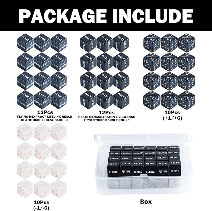 48 Pieces MTG Dice Counters Bulk Ability Keyword Counters Life Counter 1/+1 counters,6 Sided Dice Set for Tabletop Games,MTG, TCG, Card Games Accessories (48 Pieces)