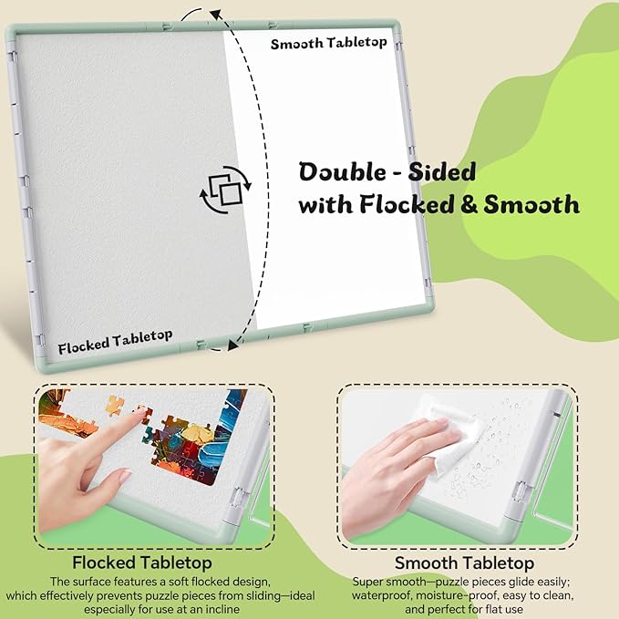 2000 Pieces Puzzle Board 3-in-1 Double-Sided & Rotating & Tilting, Plastic Puzzle Table with Sorting Boxes and PVC Cover, Portable Lazy Susan Jigsaw Puzzle Board for Adults, Gray Green