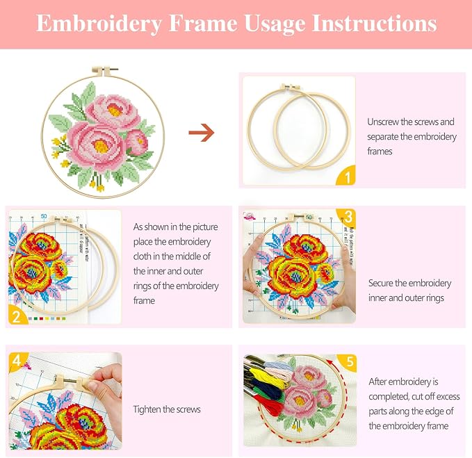 Zhenqing Pink Peony Cross Stitch Kit - Image 6