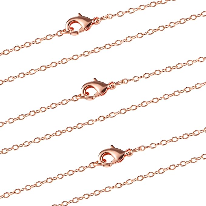 ALEXCRAFT Wholesale 12PCS Rose Gold Plated Solid Brass Chain Hypoallergenic Flat Cable Chains Link Bulk for Jewelry Making(18"(1.5MM))