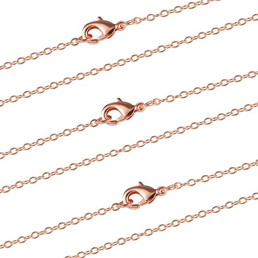 ALEXCRAFT Wholesale 12PCS Rose Gold Plated Solid Brass Chain Hypoallergenic Flat Cable Chains Link Bulk for Jewelry Making(18"(1.5MM))