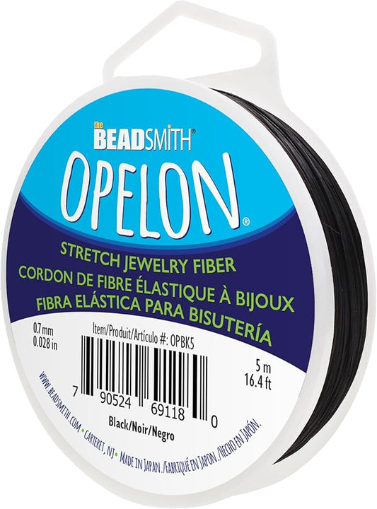 The Beadsmith Opelon Stretch Cord – Elastic Beading Fiber, Black, 0.7 mm Diameter, 5 Meters (16.4 ft) Spool