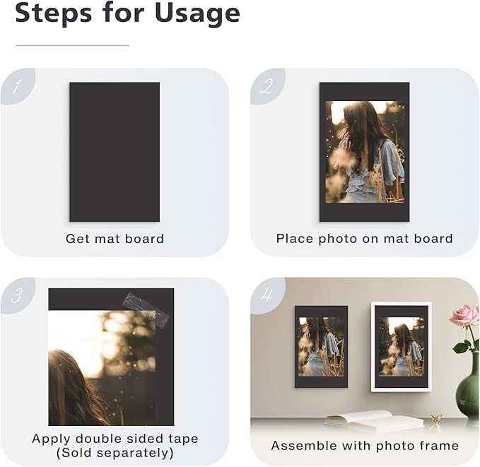Golden State Art, 11x17 Uncut Photo Mat Matboard - Black Uncut Mats for DIY Projects, Presentation Boards, Art Crafts, Prints (50 Pack)