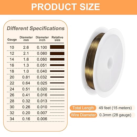 HARFINGTON 49ft Jewelry Wire, 28 Gauge (0.3mm) Brass Craft Soft Metal Tarnish Resistant Copper Beading Wire for Jewelry Making Supplies Crafting, Ancient Blue