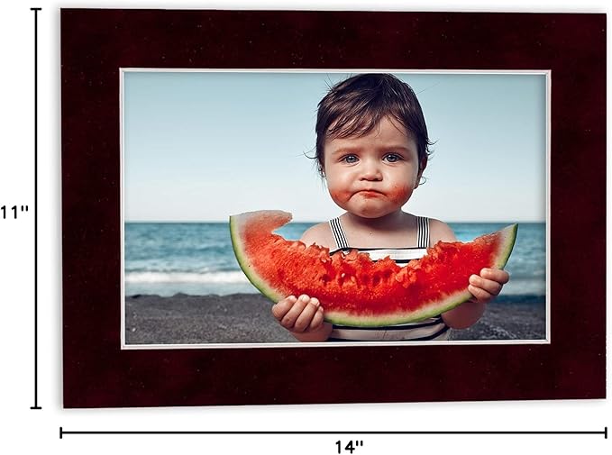 11x14 Mat Bevel Cut for 8.5x11 Photos - Acid Free Dark Red Suede Precut Matboard With Backing Board and Crystal Clear, Self Seal Photo Mat Bag - For Pictures, Photos, Framing - 4-ply Thickness