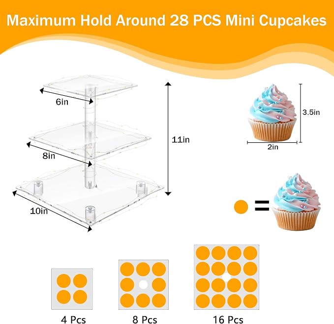 YestBuy 3 Tier Clear Square Cupcake Stand - Image 4