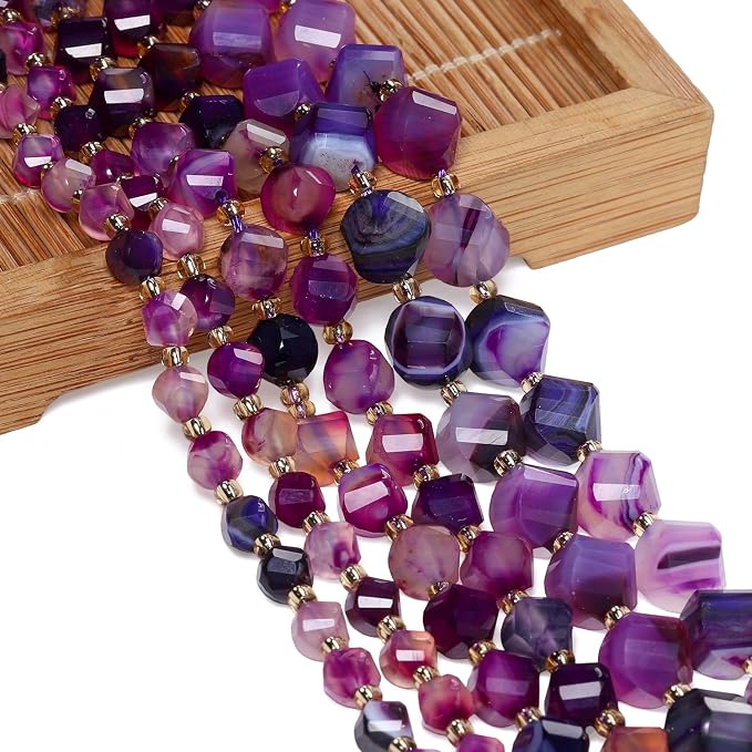 42pcs Natural Purple Striped Agate Stone Beads - Image 3