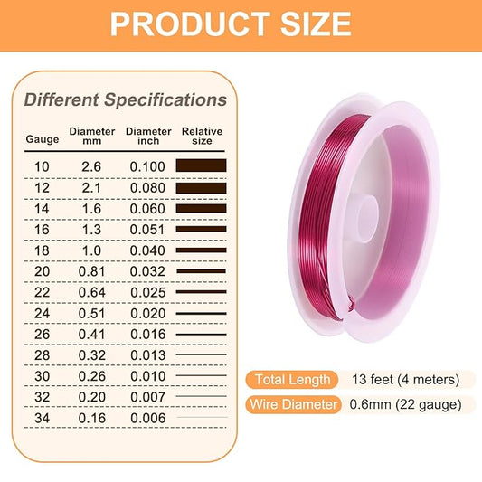 HARFINGTON 13ft Jewelry Wire, 22 Gauge (0.6mm) Brass Craft Soft Metal Tarnish Resistant Copper Beading Wire for Jewelry Making Supplies Crafting, Rose Red