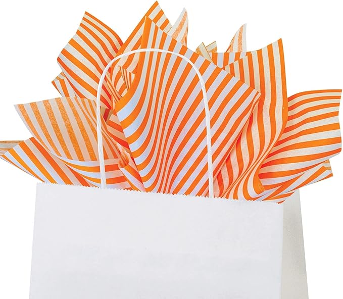 Flexicore Packaging Orange Pin Stripe Print Gift Wrap Tissue Paper Size: 15 Inch X 20 Inch | Count: 50 Sheets | Color: Orange Pin Stripe