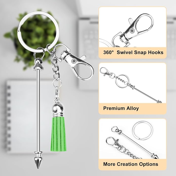 Draupnir 72 Pcs Beadable Keychains Bars, Included 36Pcs Silver Beadable - Image 3