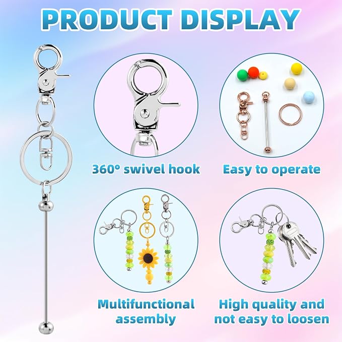 100 Pcs Beadable Keychains Bulk Kit – DIY Keychain Making Supplies - Image 3