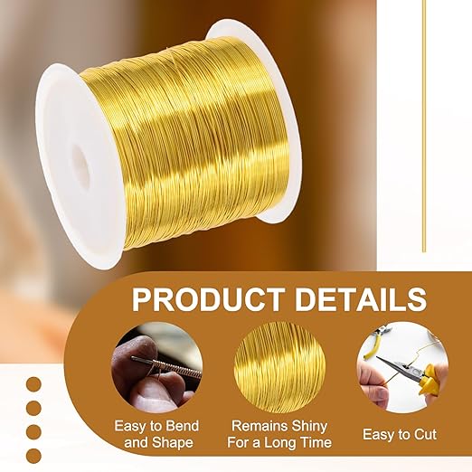 PATIKIL 28 Guage/ 0.3 mm 328 Feet Jewelry Craft Wire, Copper Beading Wire with Plier for Beading Jewelry Making Supplies Earrings Bracelets Accessories Sculptures Gardening, Gold