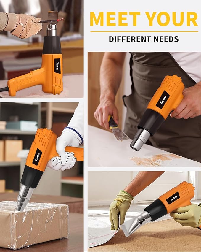 Heat Gun 1500W 572°F-932°F(300°C-500°C) Fast Heating Heavy Duty Hot Air Gun Kit Variable Temperature Control Overheat Protection with 4 Nozzles for Crafts, Shrinking Pvc, StrippingPaint ﻿