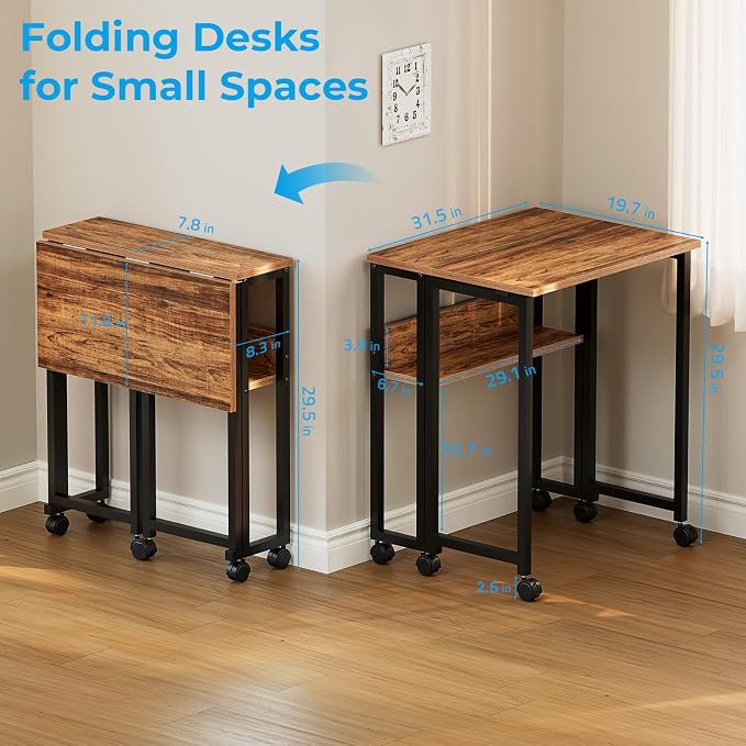 GreenForest Folding Desk with Wheels, 31.5" Rolling Table - Image 3