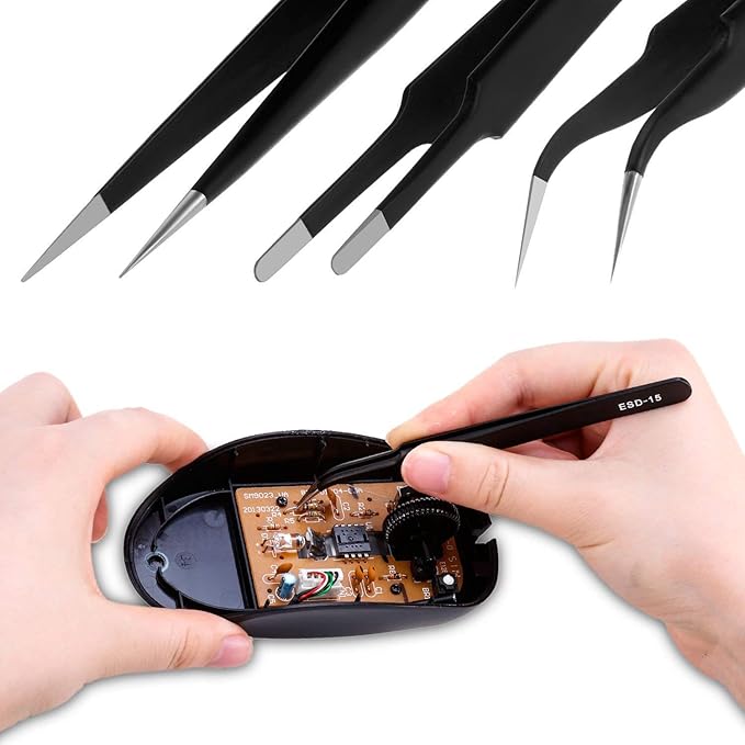 Tweezers Precision Set, Easily Life 10pcs ESD Tweezers Set, Anti Static - Image 4