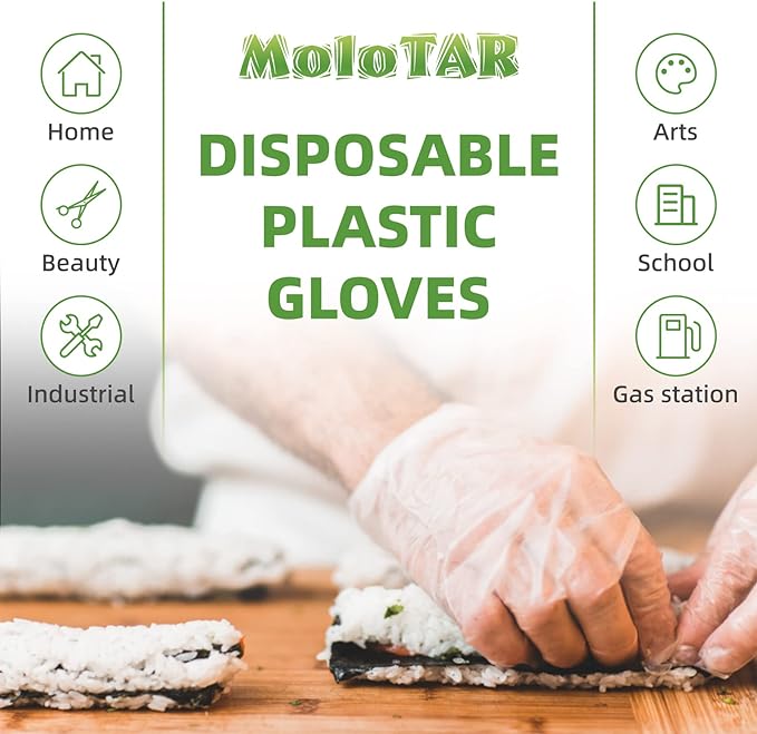 MoloTAR 100 pcs Plastic Disposable Gloves, Disposable Gloves, One Size Fits Most - Image 4