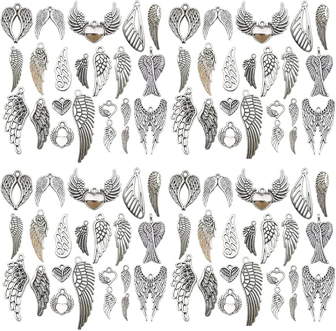 WOCRAFT 120pcs Antique Silver Wing Charms by WOCRAFT