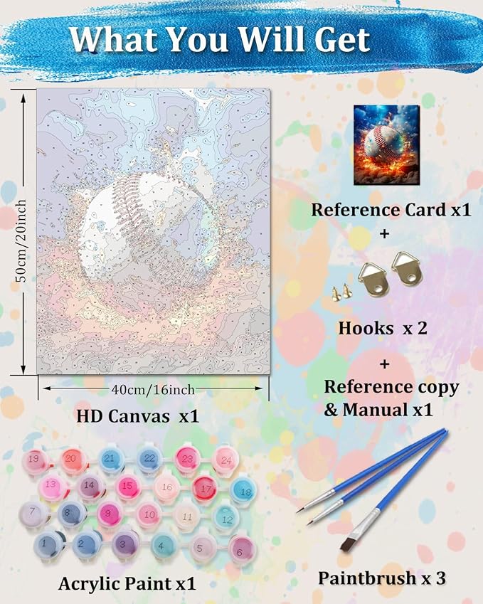 TOCARE Baseball Paint by Numbers Kit - Image 3