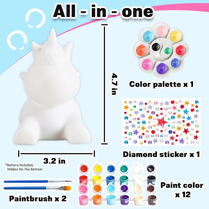 FUNZBO Paint Your Own Unicorn Lamp Kit - Halloweens Arts and Crafts Supplies Painting Kits for Kids Teens, DIY Night Light Unicorn Toy for Toddler Girls Age 3 4 5 6 7 8 9 10 11 12 13 + Birthday Gifts