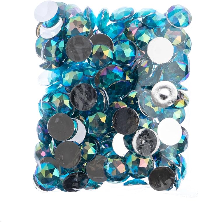 John Bead 200 Pieces 16mm, Aqua AB, Acrylic Round Flat Back Rhinestones - Image 2