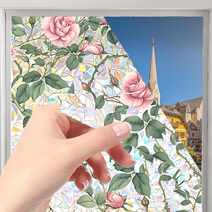 Floral Stained Glass Window Privacy Film, Retro Decorative Rainbow Window - Image 3