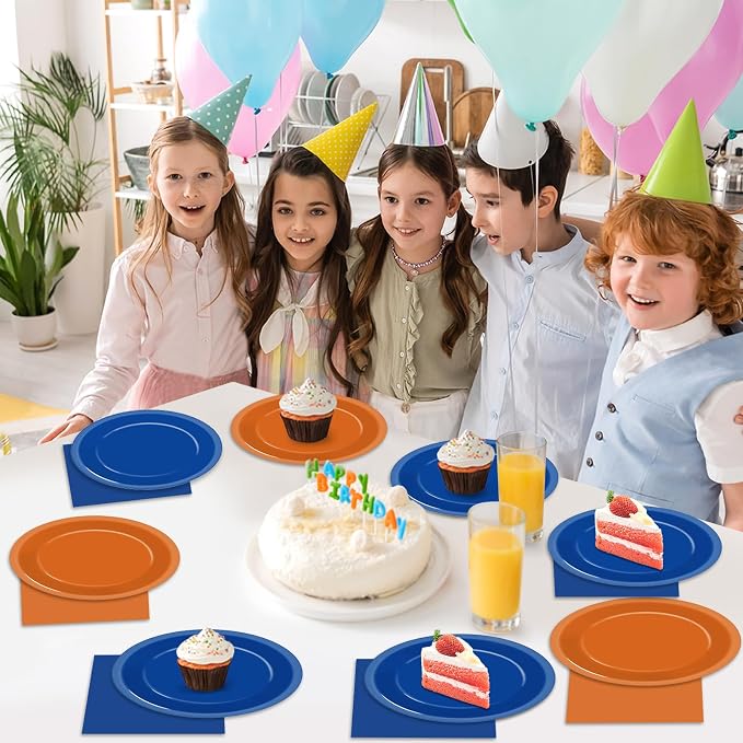 48Pcs Orange and Blue Paper Plates and Napkins Blue and Orange Party - Image 7