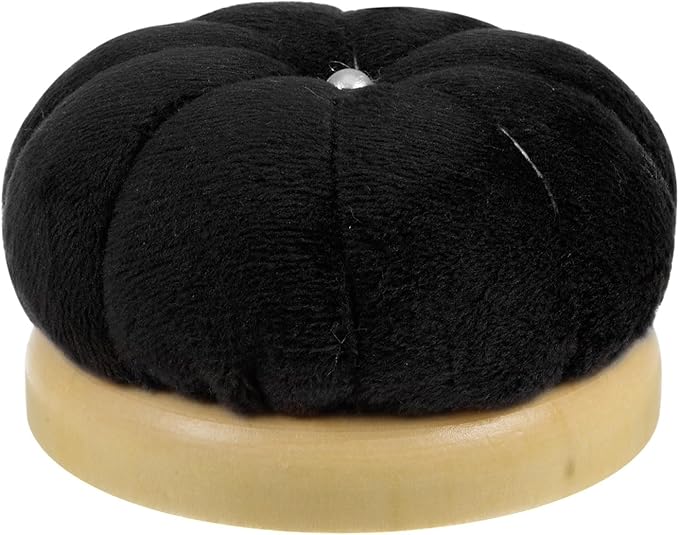 HARFINGTON Wooden Base Needle Pincushions Japanese Style Pin Cushions Round Pin Cushion Needle Holder for Sewing Quilting Needlework DIY Crafts, Black