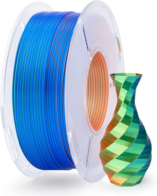 ELEGOO Silk PLA Filament 1.75mm Triple Colors Orange Blue Purple 250g, Shiny Tri-Color 3D Printer Filament Dimensional Accuracy +/- 0.05mm, 250g Spool Fits for Most FDM 3D Printers