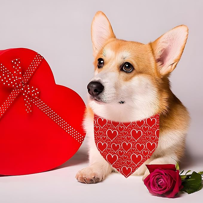 Valentines Dog Bandanas, Heart Red White Heart Dog Scarf, Mother's Day Dog - Image 2
