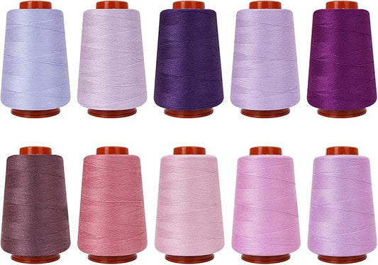 10 Pcs Sewing Thread, All Purpose Sewing Thread,40 wt, Assorted Colors Each 800 Yards of Polyester Threads for Sewing Machine, Hand Stitching, Quilting, Serger (Purple Color System)