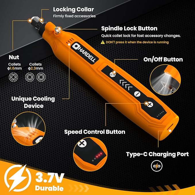 HARDELL Mini Cordless Rotary Tool, 5-Speed and USB Charging Rotary Tool Kit - Image 2
