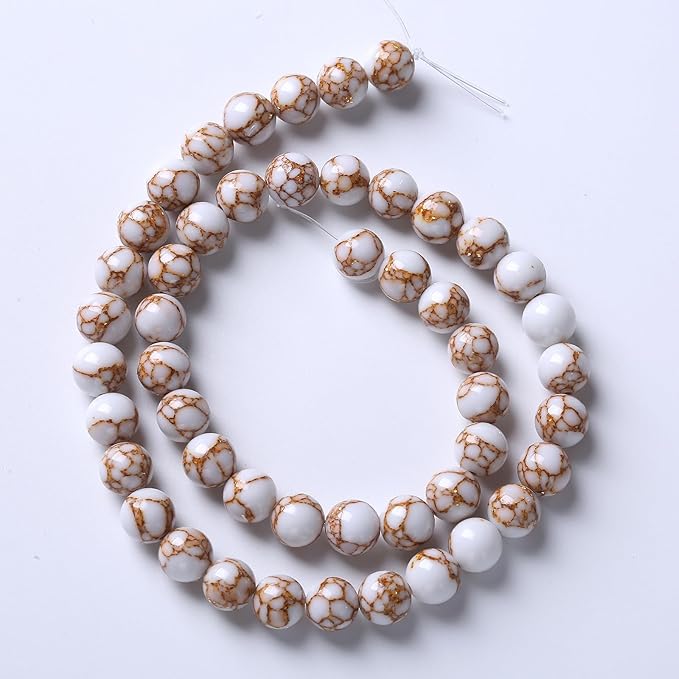 60pcs 6mm White Howlite Spun Gold Stone Beads for Jewelry Making Natural Stone Energy Healing Beads DIY Bracelet Necklace 15" (6mm, White Howlite Spun Gold Stone)