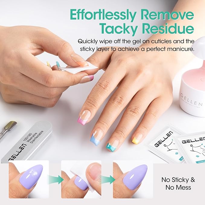 Gellen 400 Pack Nail Cleanser Pads, Alcohol Pads for Nails, Individually Wrapped Nail Prep Pads, Lint-free Tacky Layer Residue Remover Wipes for Acrylic & Builder Gel Polish Press-ons