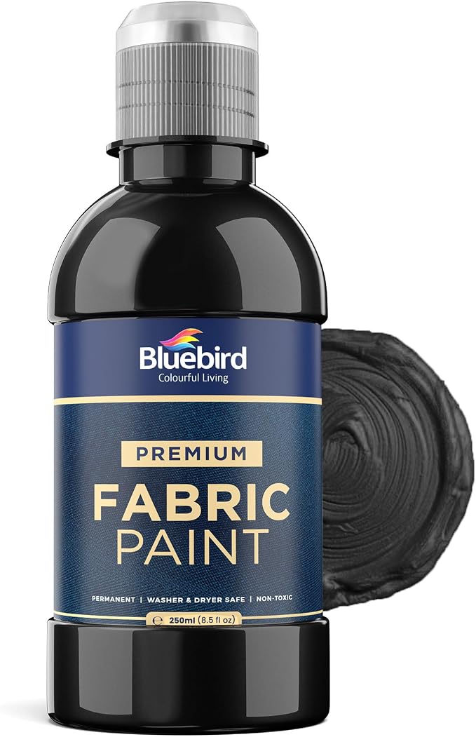 BLUEBIRD Fabric Paint, Lamp Black, 8.5 Fl Oz, Permanent Fabric Paints by BluebirdArts