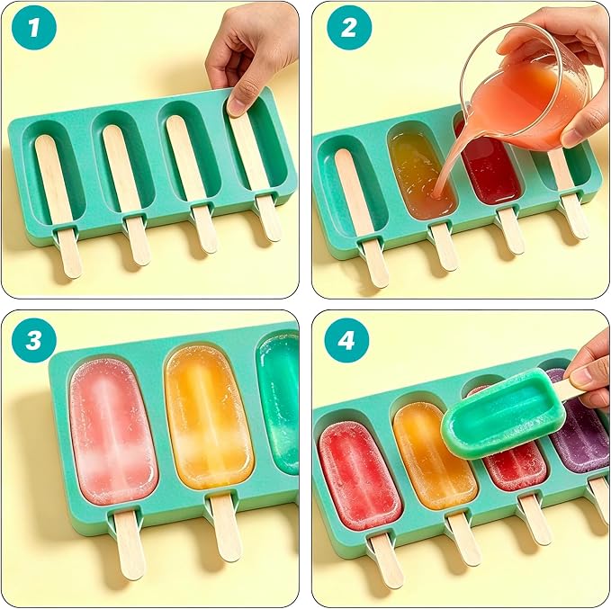 Popsicles Molds, Reusable Silicone Ice Pop Cream Cakesicle Maker Mold 4 Cavities - Image 5