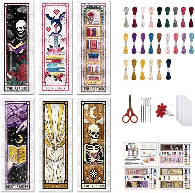 FREEBLOSS 6pcs Cross Stitch Bookmark Kit by FreeandCreativeCraftsArt