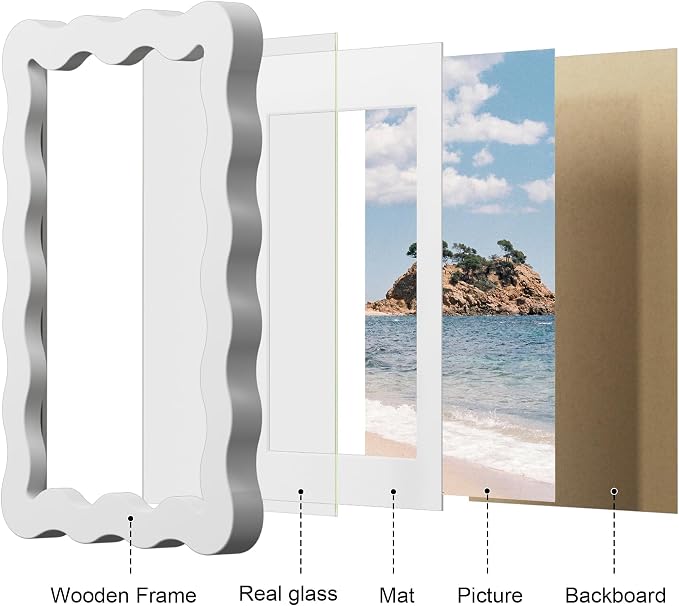 11x14 Picture Frame with Mat for 8x10, Wavy Edge Wooden Real Glass Photo Frame - Image 6